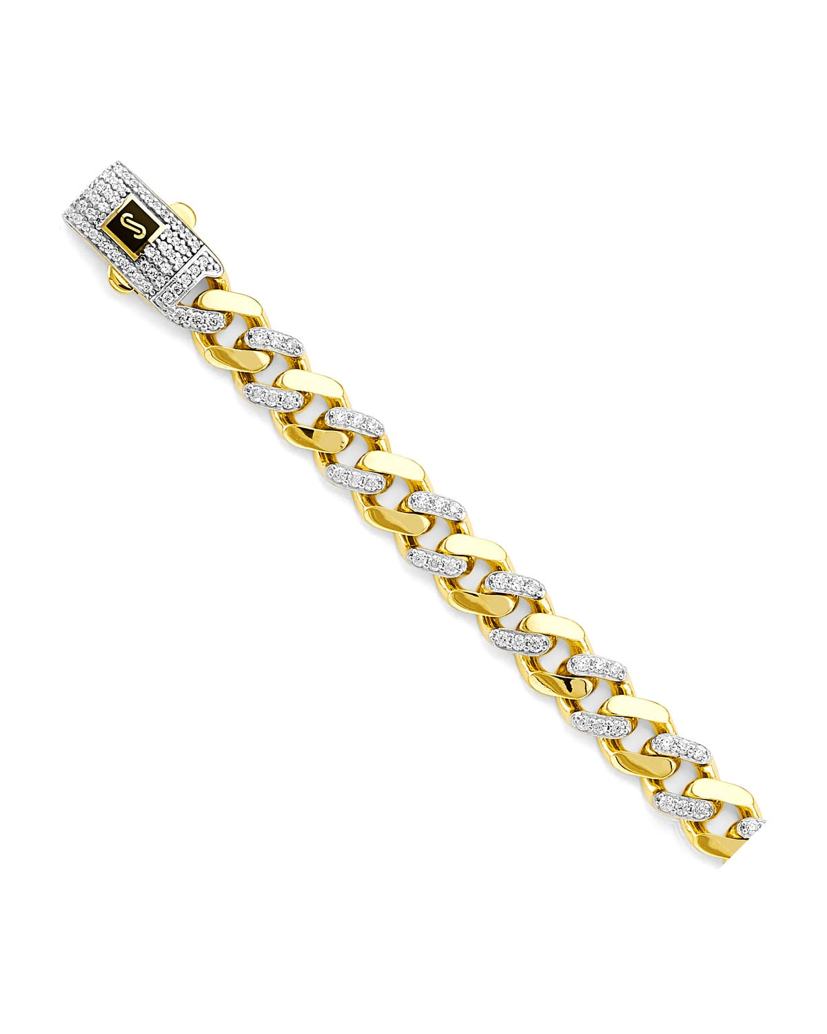 14K Two-Tone Gold 2T 8.0mm Monaco Curb with CZ Link Chain (CH-0594)