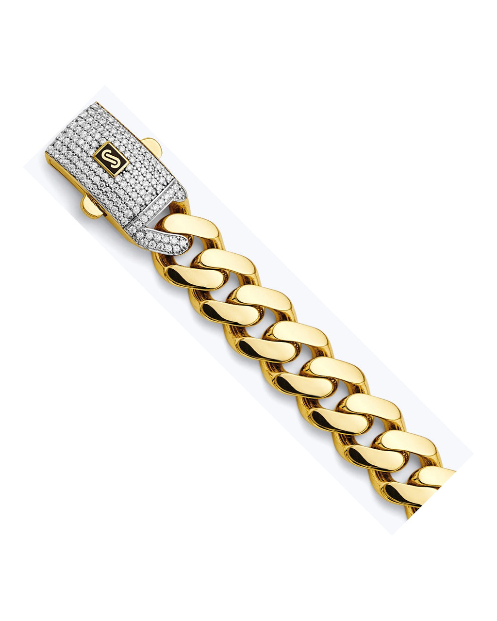 14K Two-Tone Gold 2T 13.5mm Monaco Curb with CZ Lock Chain (CH-0612)