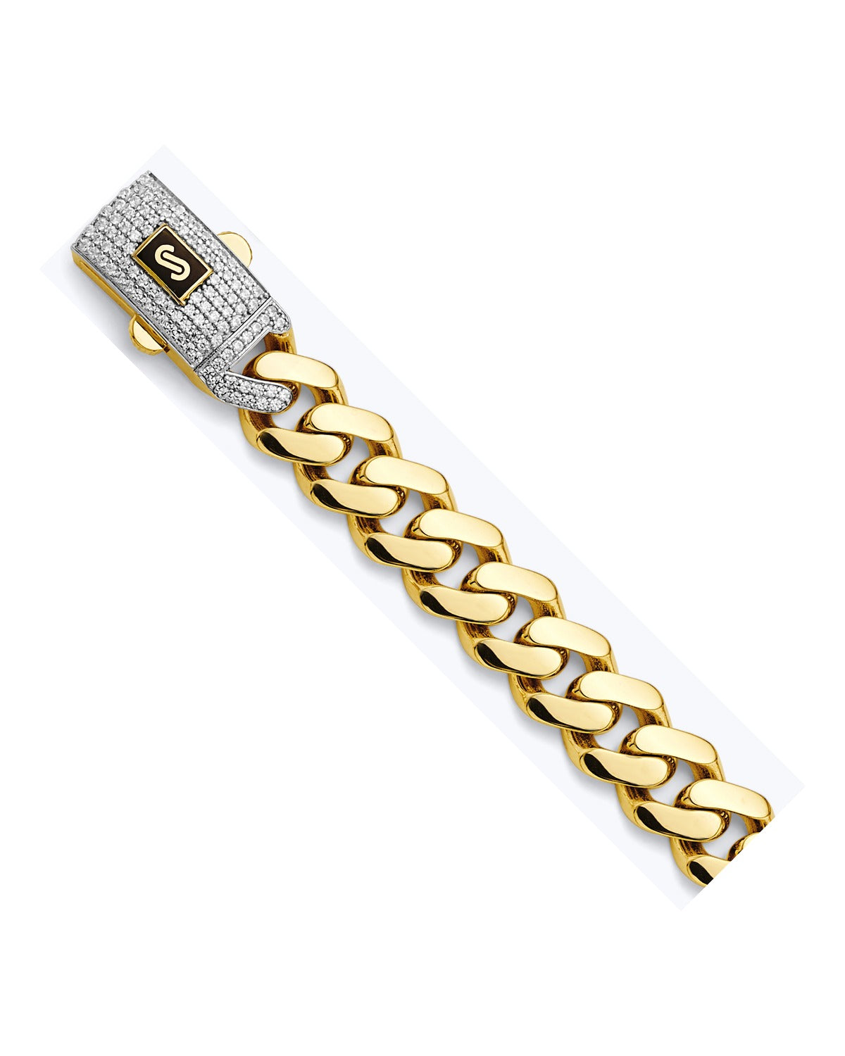 14K Two-Tone Gold 2T 11.5mm Monaco Curb with CZ Lock Chain (CH-0613)