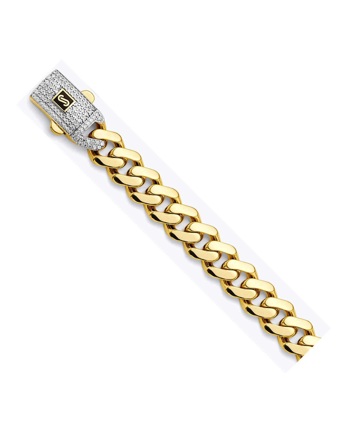 14K Two-Tone Gold 2T 9.5mm Monaco Curb with CZ Lock Chain (CH-0614)