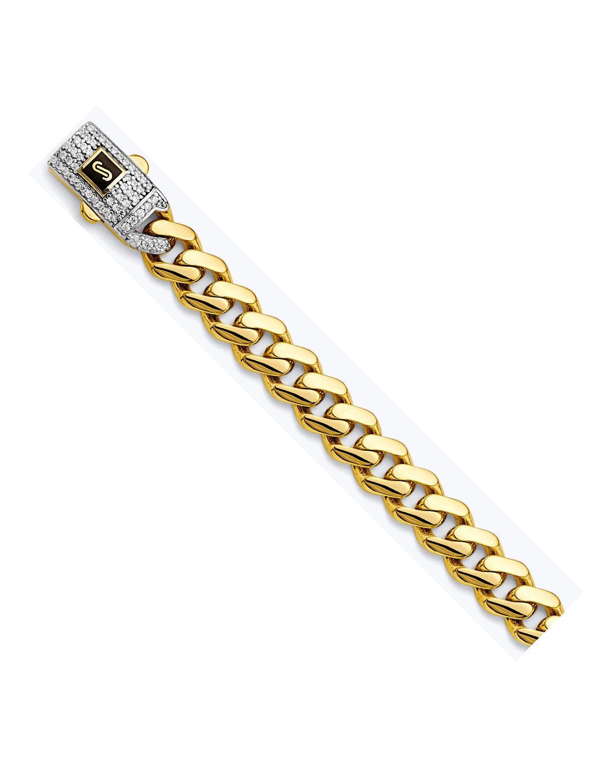 14K Two-Tone Gold 2T 8.0mm Monaco Curb with CZ Lock Chain (CH-0615)