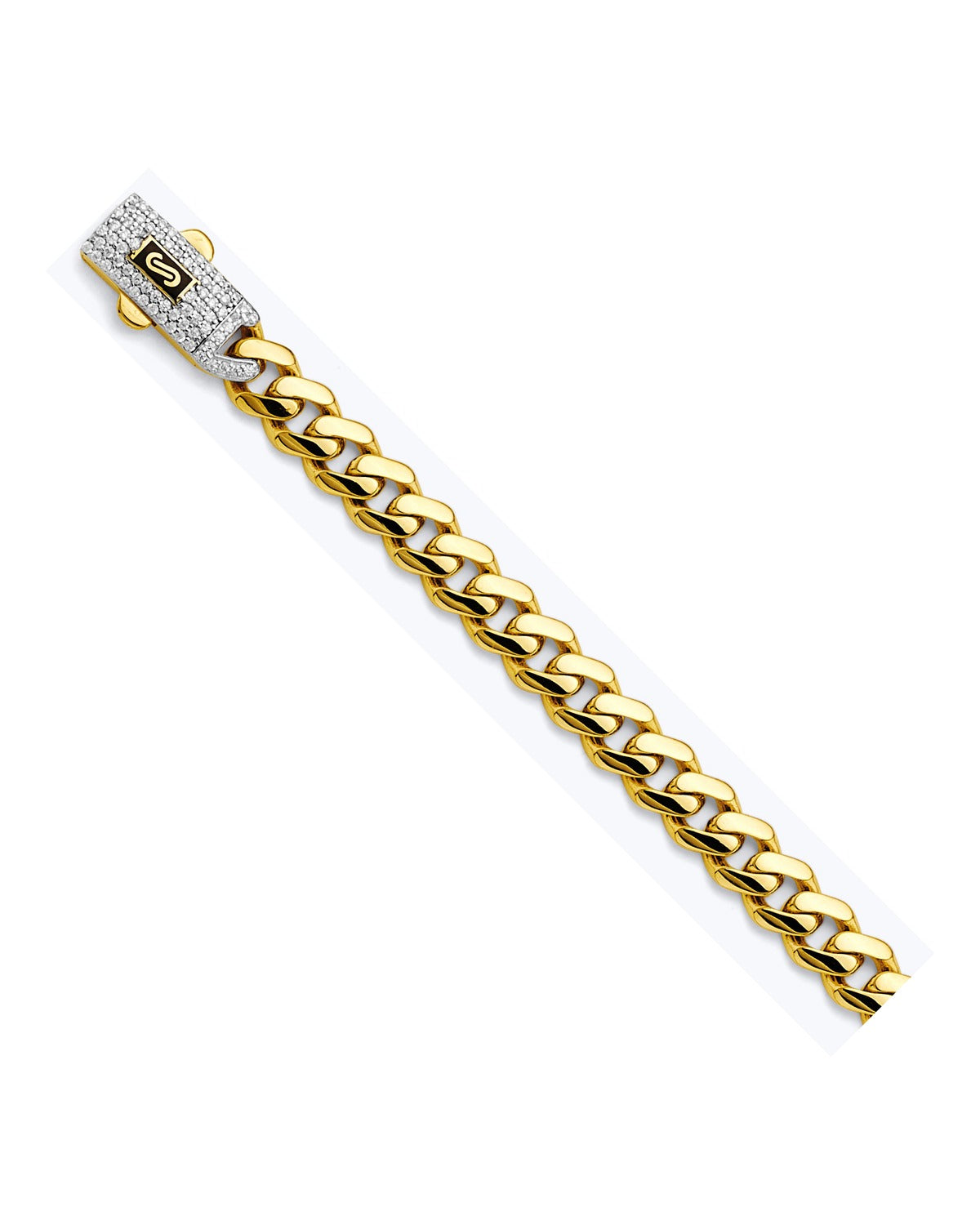 14K Two-Tone Gold 2T 6.5mm Monaco Curb with CZ Lock Chain (CH-0616)