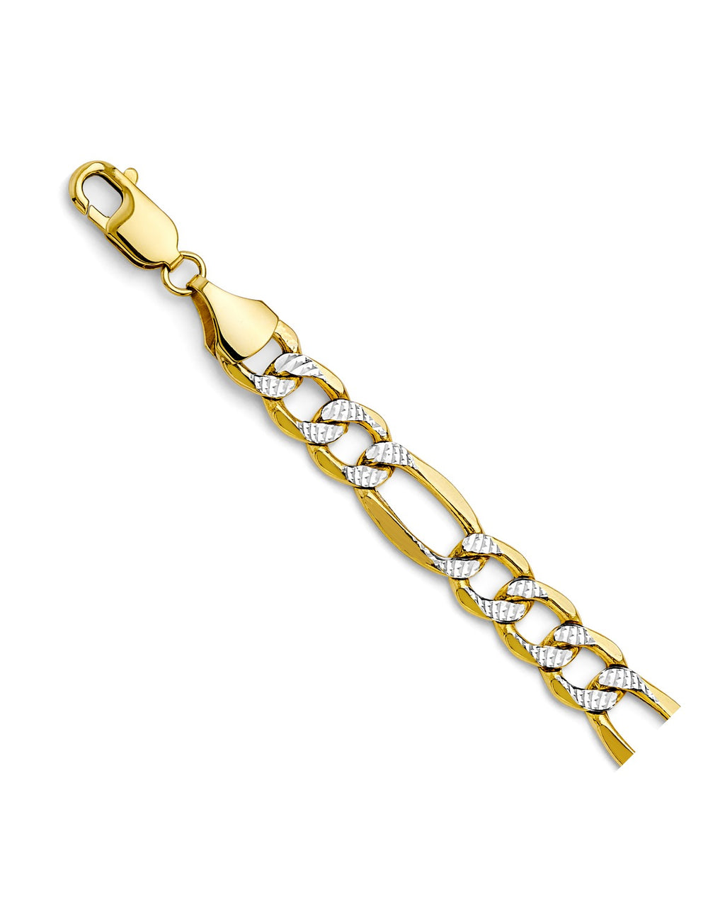 14K Two-Tone Gold 2T 8.6mm Hollow Bevel Figaro 3+1 WP Chain (CH-0656)