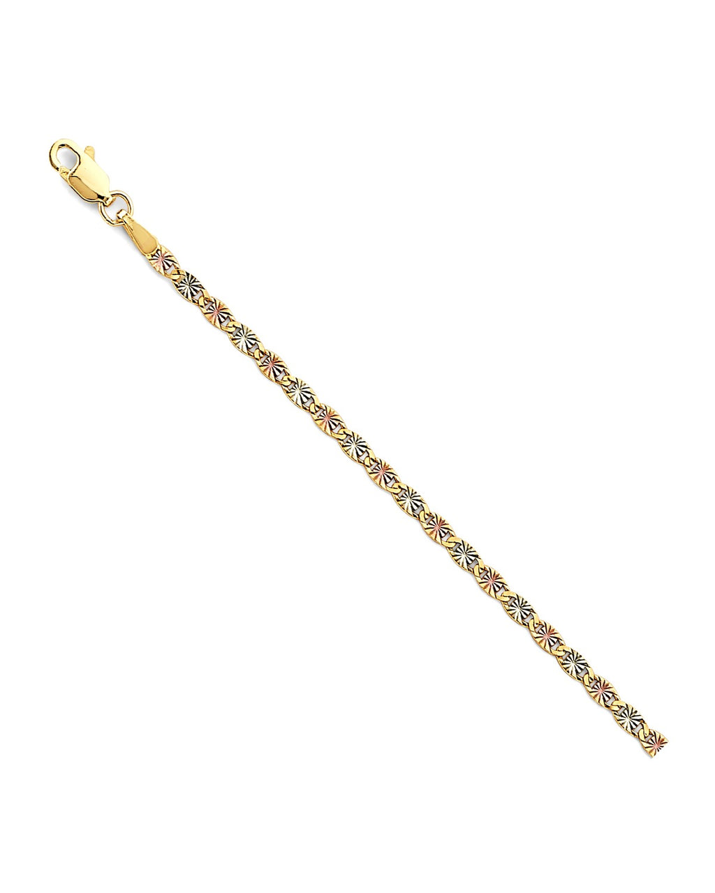 14K Tri-Color Gold 3C 2.3mm Flat Valentino Star DC Chain (CH-0671)