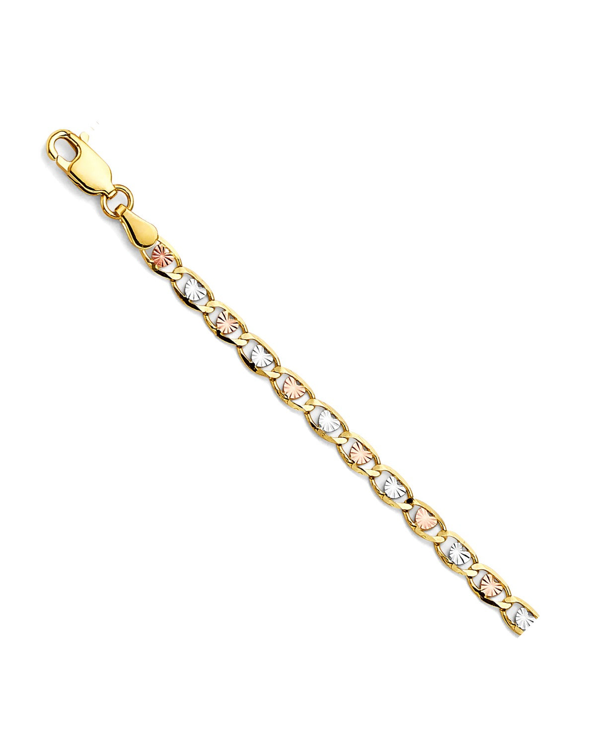 14K Tri-Color Gold 3C 3.2mm Heart Valentino Star DC Chain (CH-0673)