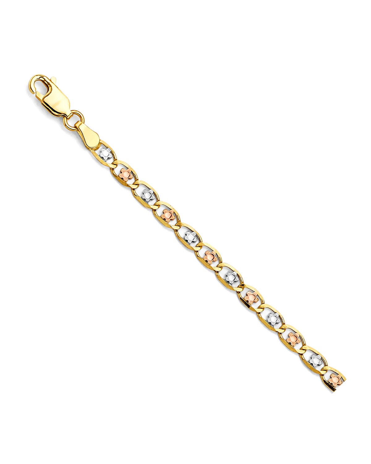 14K Tri-Color Gold 3C 3.2mm Flower Valentino Star DC Chain (CH-0674)