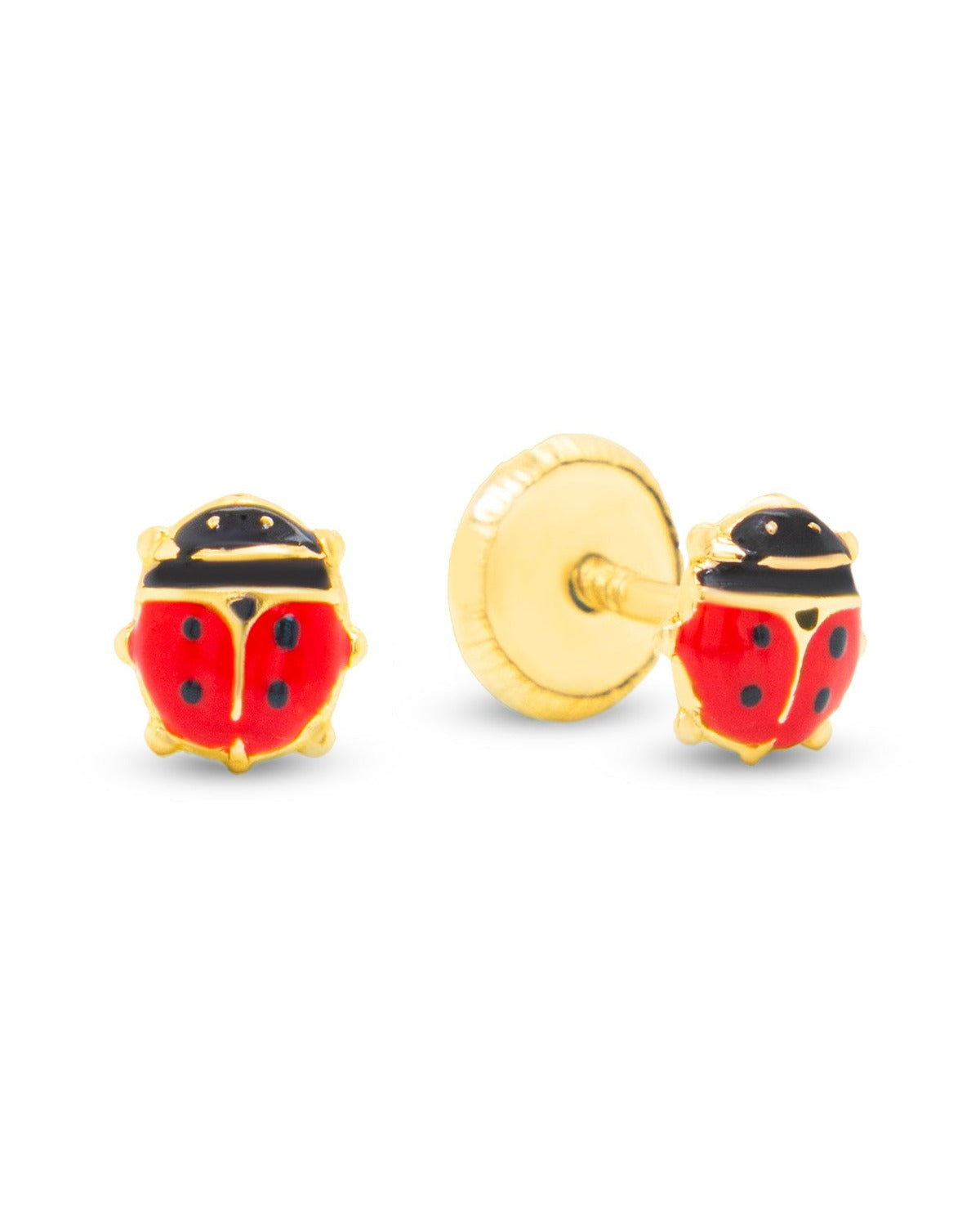 14K Yellow Gold Extra Small Red Ladybug Enamel Screwback Earrings