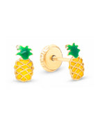 14K Yellow Gold Small Pinnaple Enamel Screwback Earrings