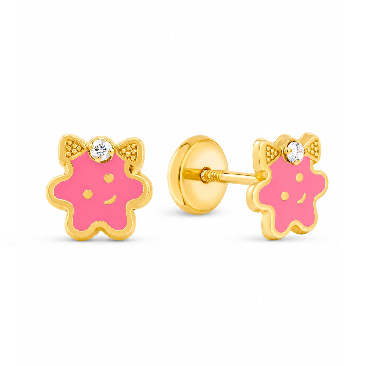 14K Yellow Gold CZ Happy Star Enamel Screwback Earrings