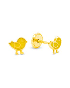 14K Yellow Gold Yellow Baby Chicken Enamel Screwback Earrings