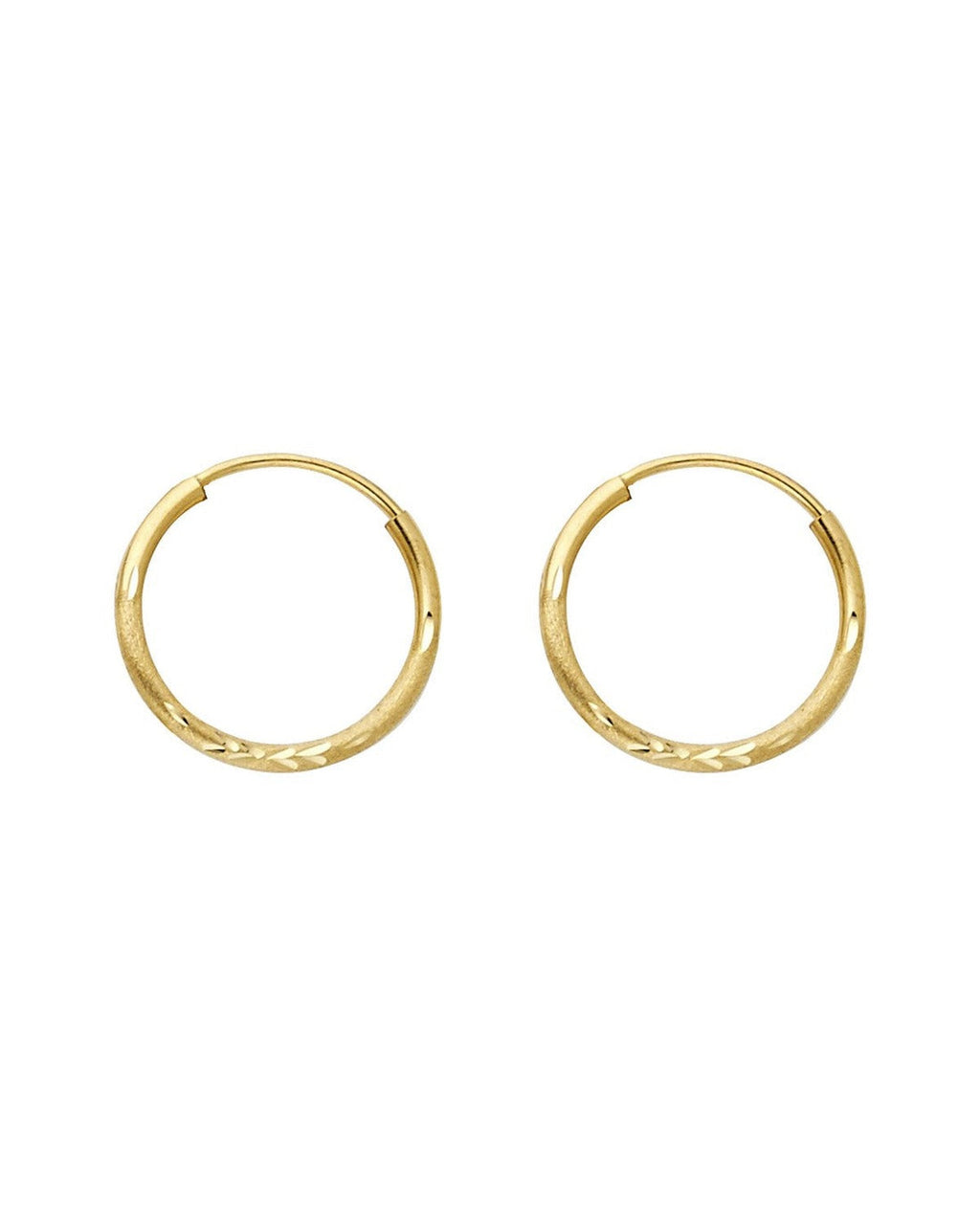 14K Yellow Gold Budded DC 1.5mm Round Tube Hoop Earrings (14mm) (ER-0032)
