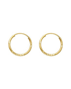 14K Yellow Gold Budded DC 1.5mm Round Tube Hoop Earrings (14mm) (ER-0032)