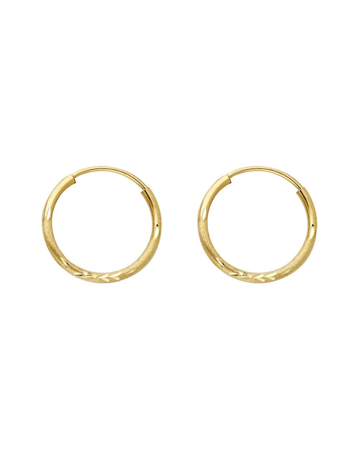 14K Yellow Gold Budded DC 1.5mm Round Tube Hoop Earrings (14mm) (ER-0032)