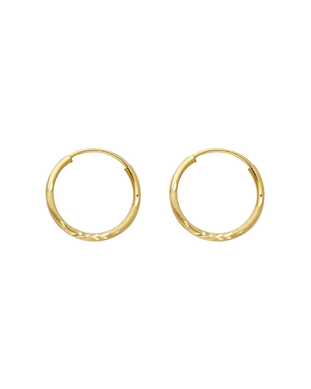 14K Yellow Gold Budded DC 1.5mm Round Tube Hoop Earrings (14mm) (ER-0032)