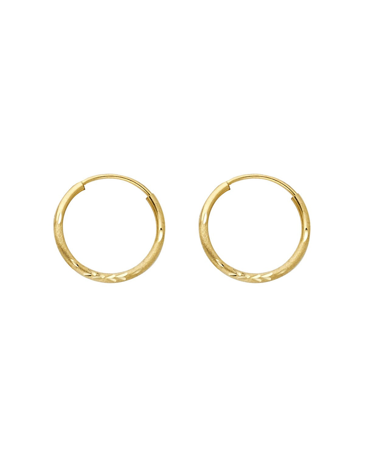 14K Yellow Gold Budded DC 1.5mm Round Tube Hoop Earrings (14mm) (ER-0032)