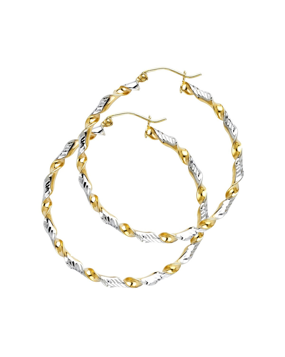 14K Two-Tone Gold 2T DC Swirl Hoop Earrings (40mm) (ER-0061)