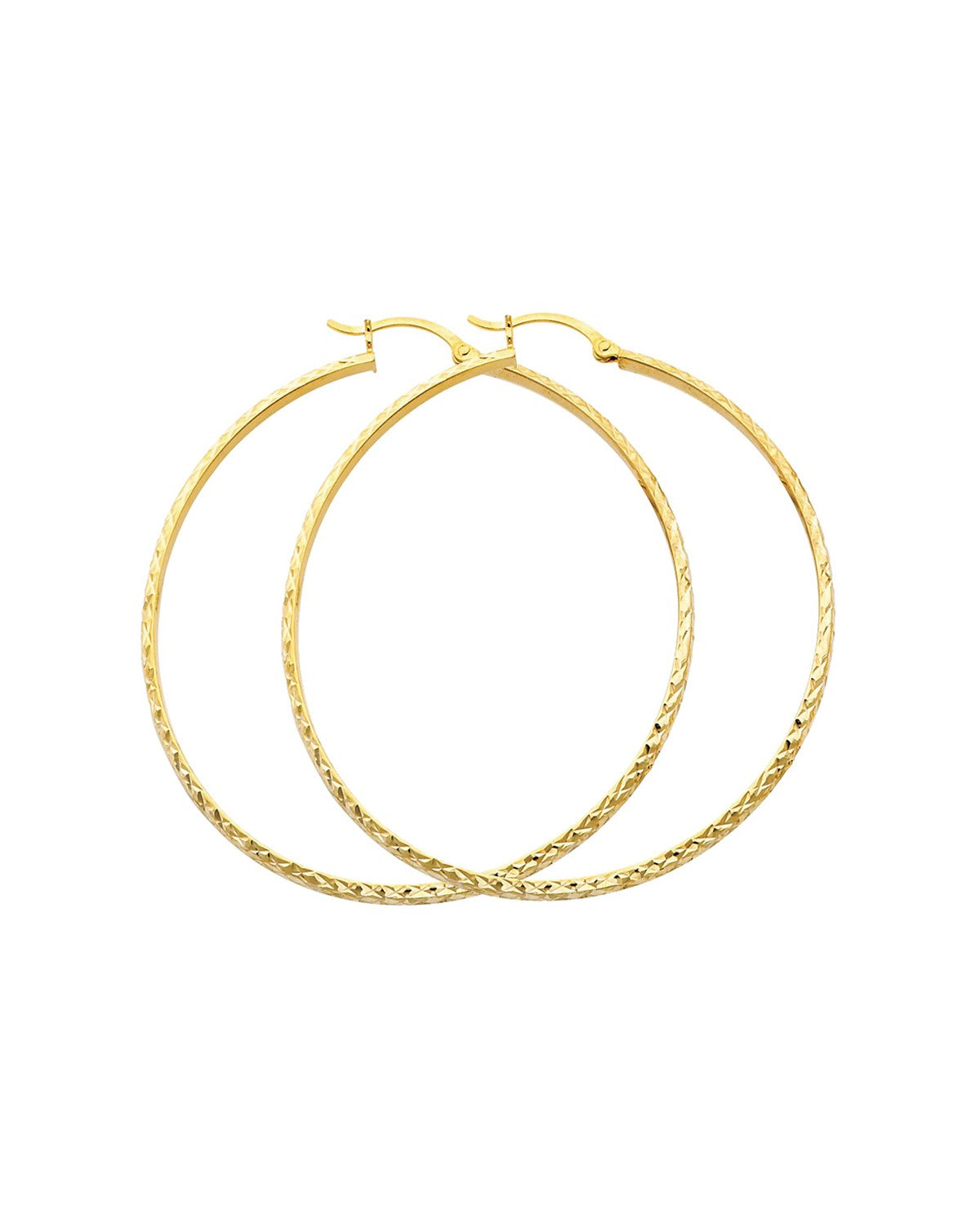 14K Yellow Gold DC 2.8mm Hollow Round Tube Hoop Earrings (45mm) (ER-0070)