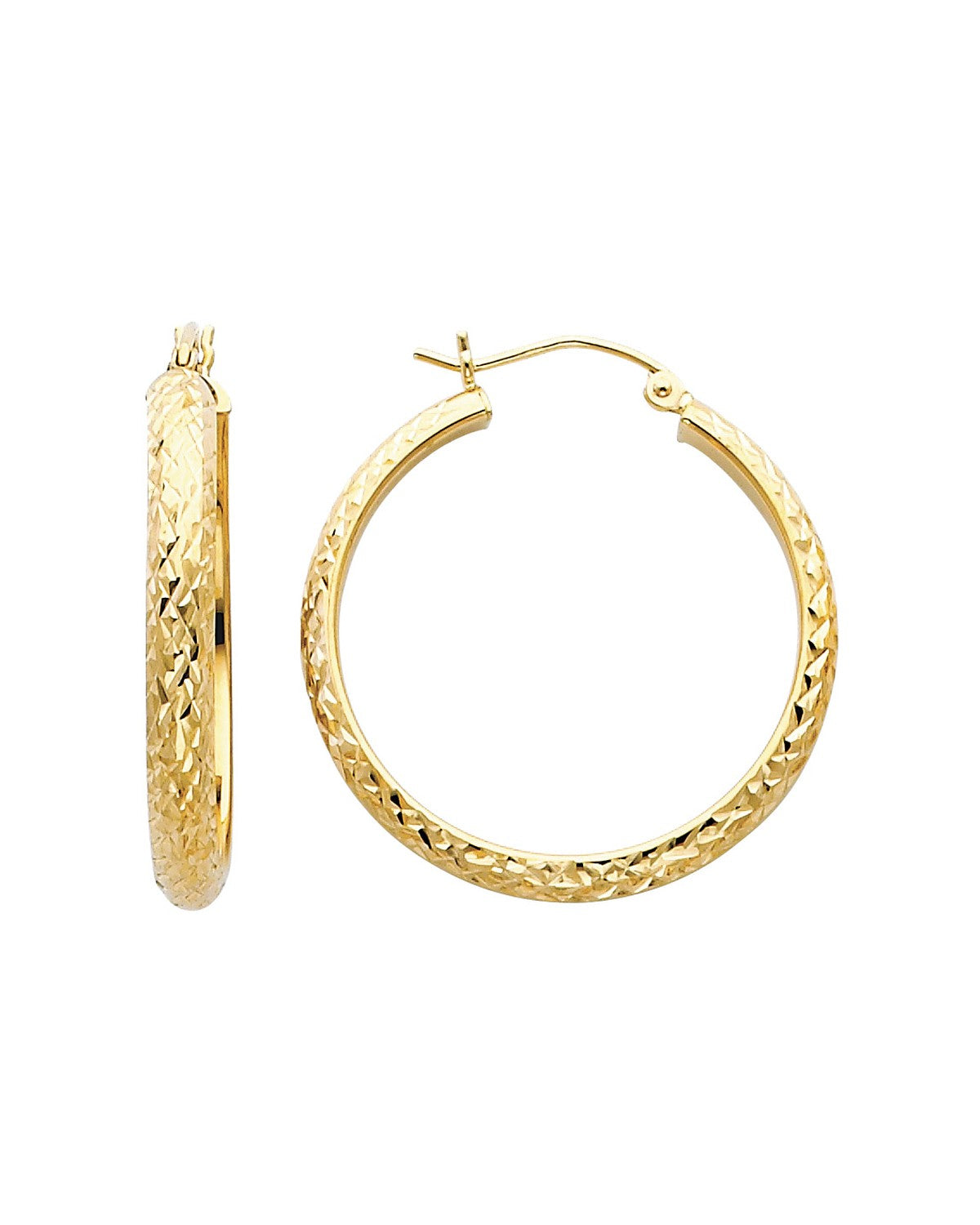 14K Yellow Gold DC 3.5mm Hollow Round Tube Hoop Earrings (30mm) (ER-0075)