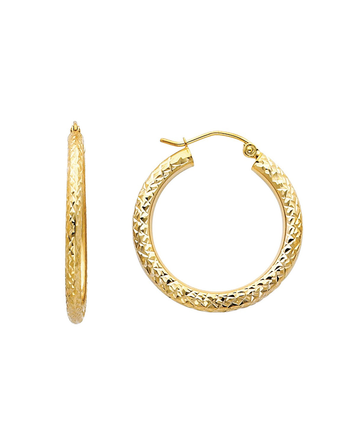 14K Yellow Gold DC 3.0mm Round Hoop Earrings (25mm) (ER-0079)
