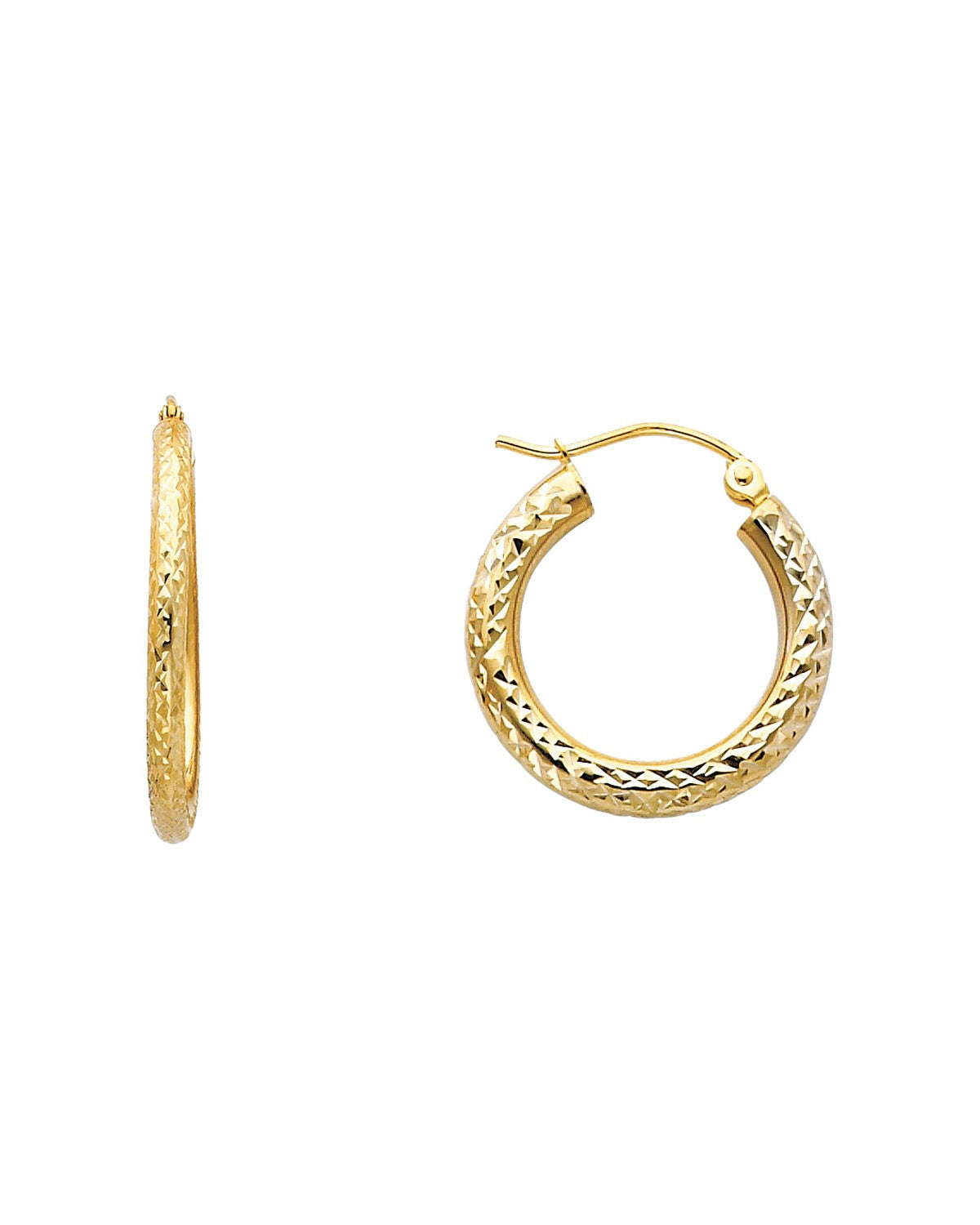 14K Yellow Gold DC 3.0mm Round Hoop Earrings (20mm) (ER-0080)