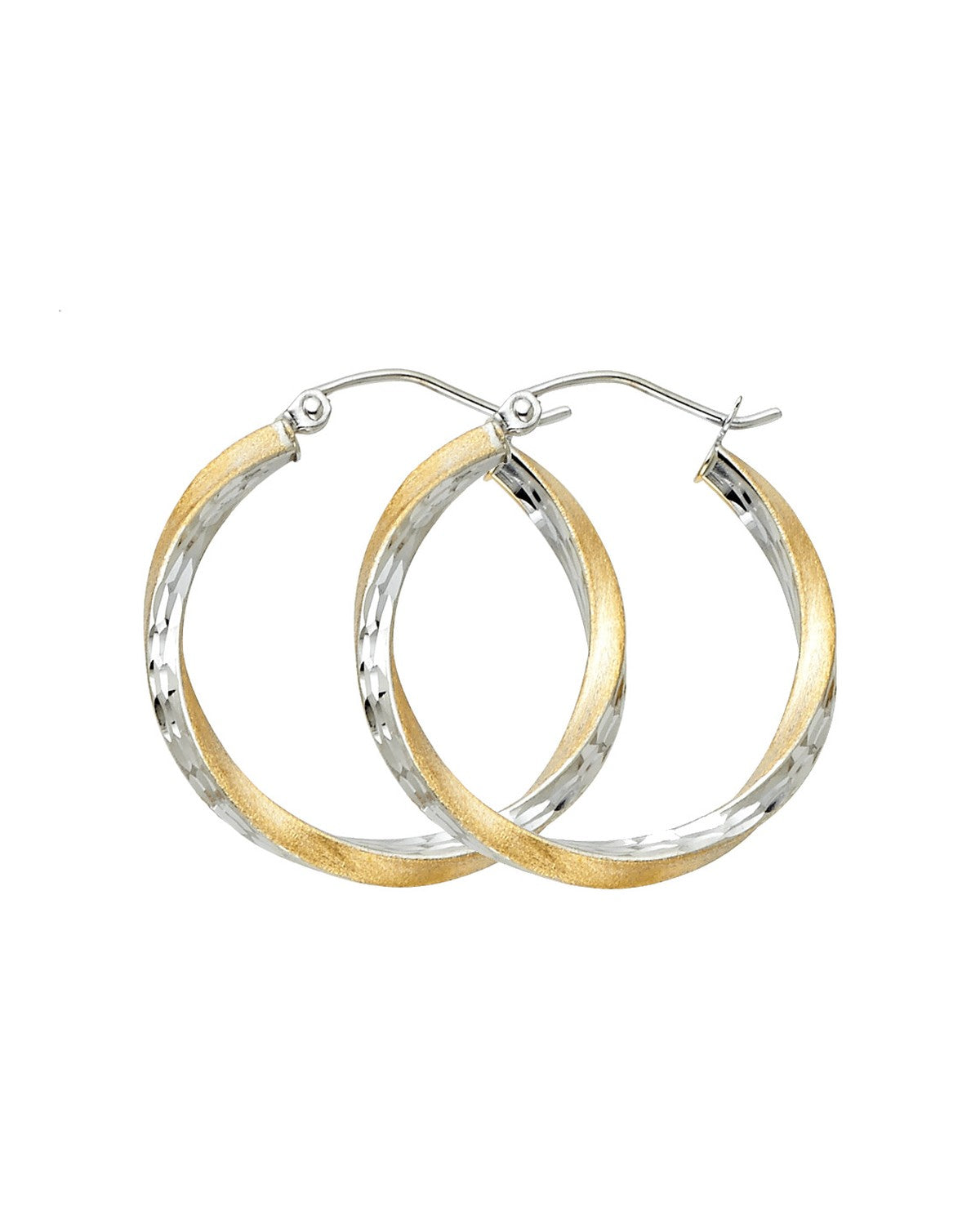 14K Two-Tone Gold 2T SF DC 2.6mm Swirl Hoop Earrings (25mm) (ER-0092)