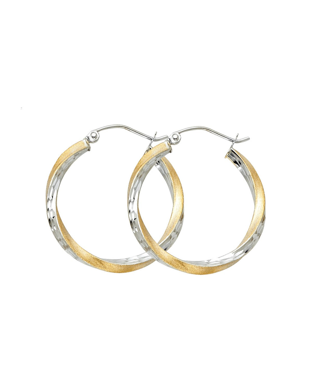 14K Two-Tone Gold 2T SF DC 2.6mm Swirl Hoop Earrings (20mm) (ER-0093)