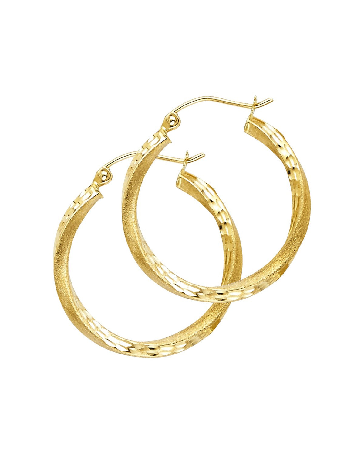 14K Yellow Gold SF DC 2.6mm Swirl Hoop Earrings (25mm) (ER-0098)
