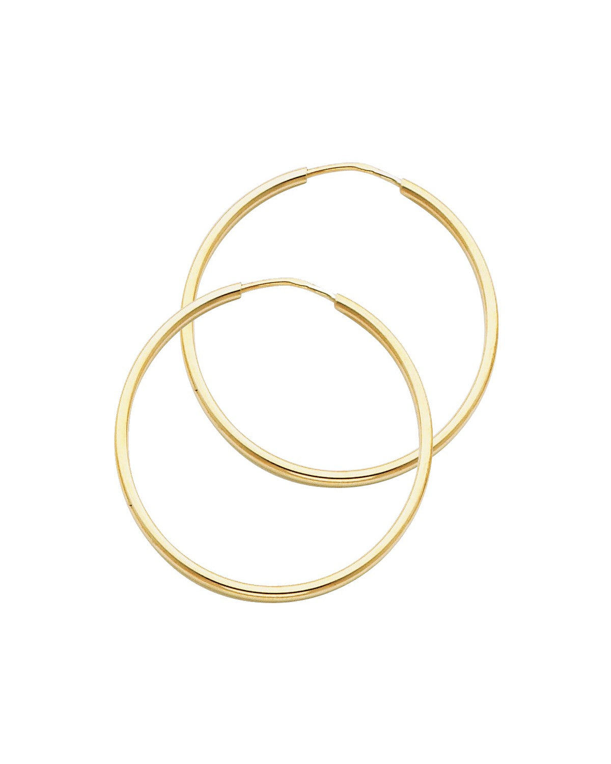 14K Yellow Gold 1.5mm Round Tube Polished Endless Hoop Earrings (30mm) (ER-0120)