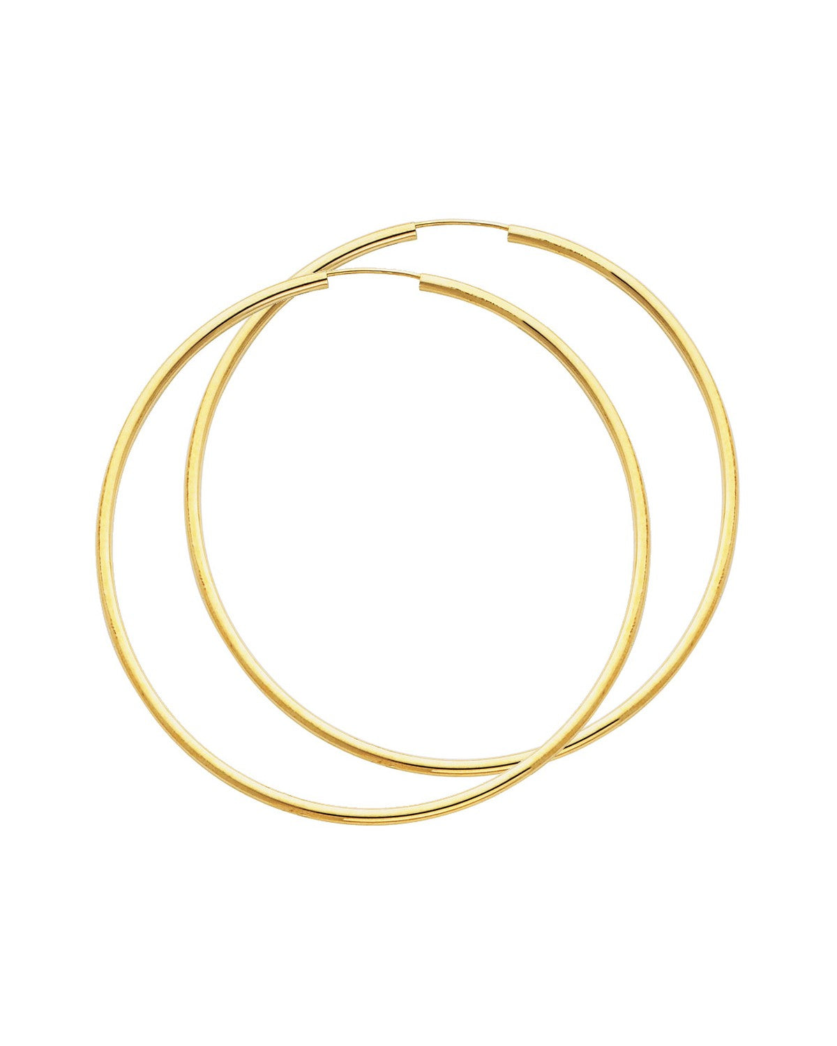 14K Yellow Gold 2mm Round Tube Polished Endless Hoop Earrings (65mm) (ER-0125)