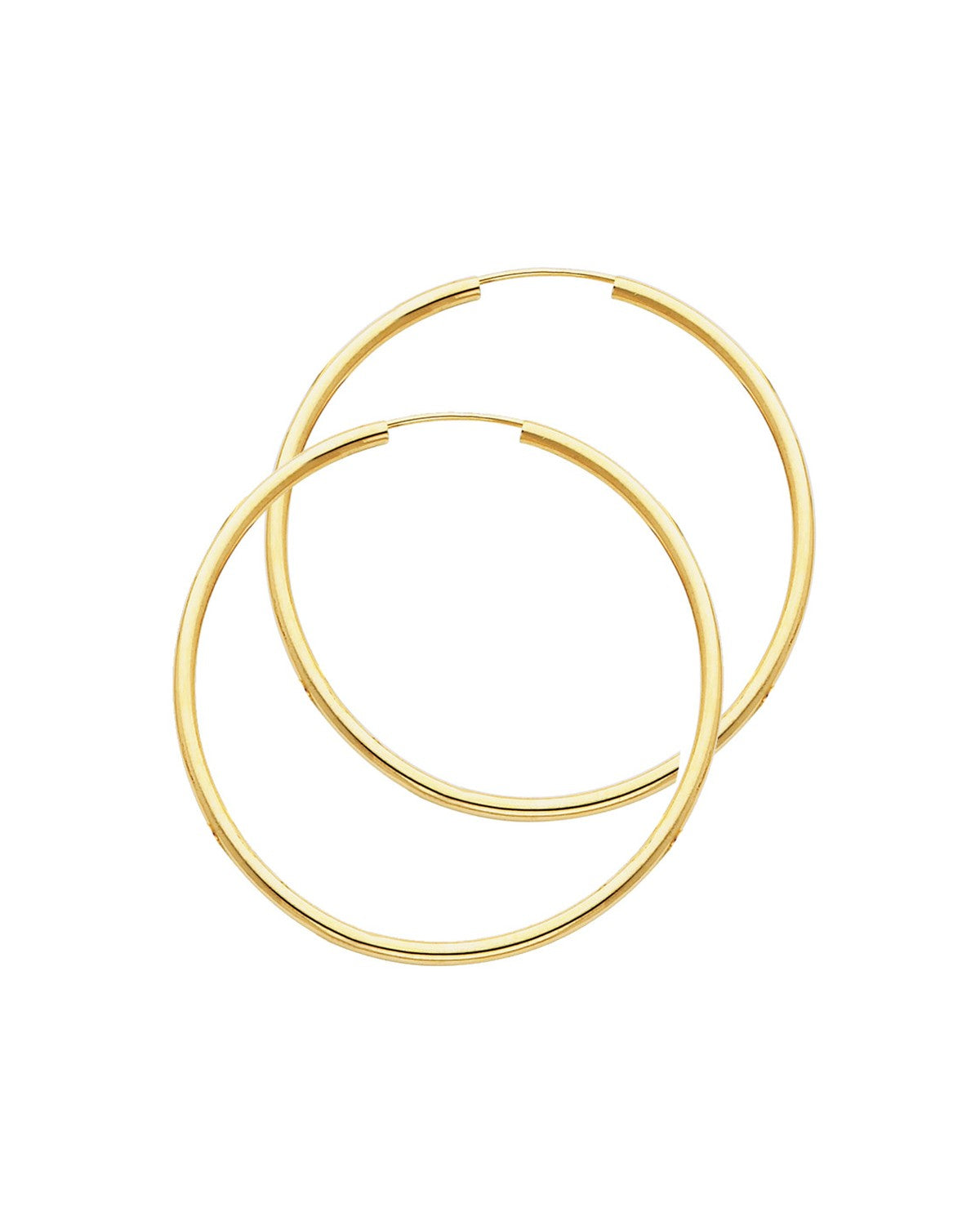 14K Yellow Gold 2mm Round Tube Polished Endless Hoop Earrings (35mm) (ER-0128)