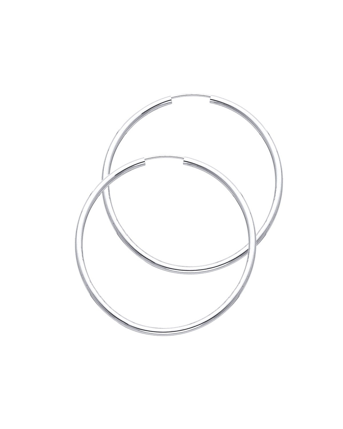 14K White Gold 2mm Round Tube Polished Endless Hoop Earrings (35mm) (ER-0128W)