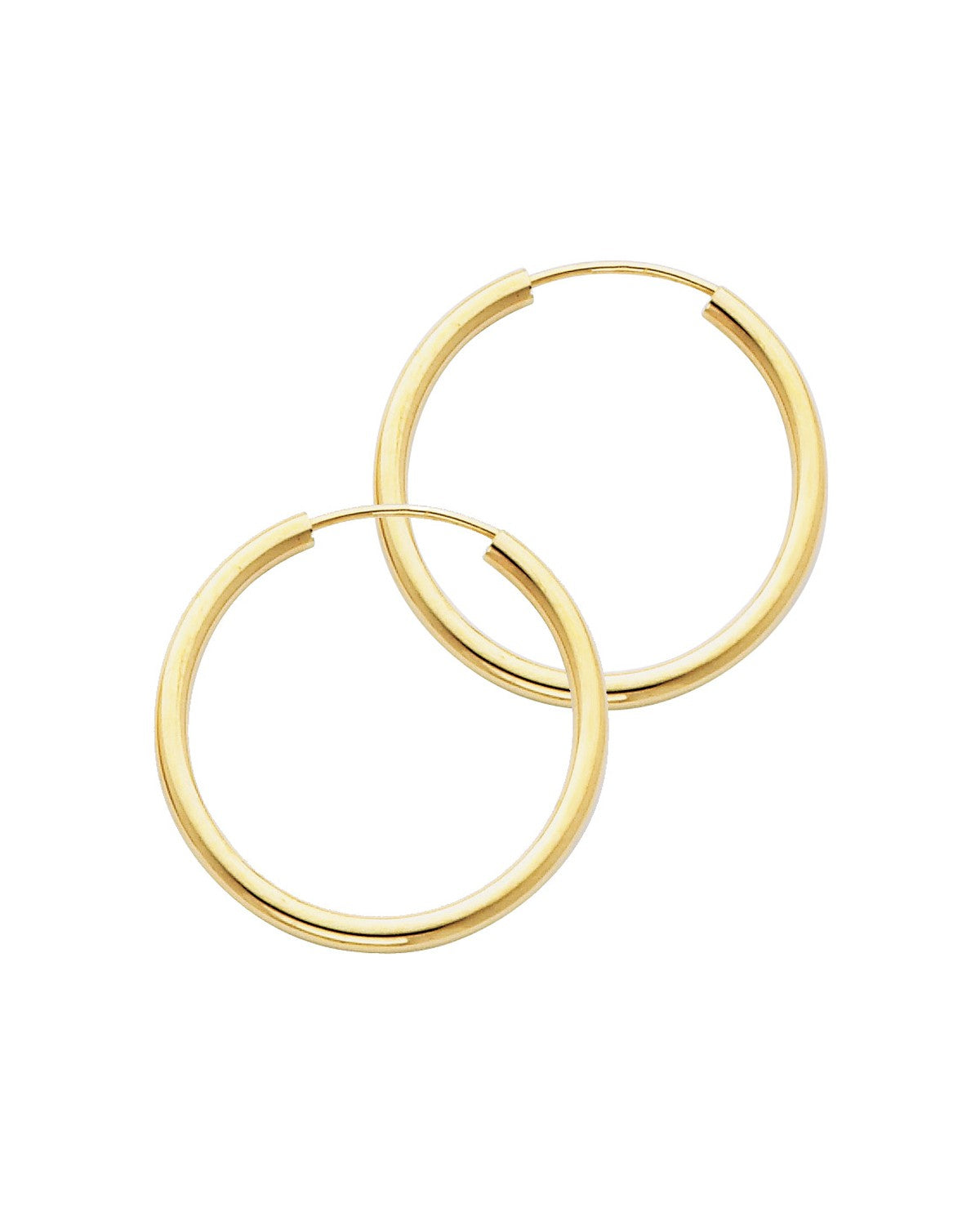 14K Yellow Gold 2mm Round Tube Polished Endless Hoop Earrings (25mm) (ER-0130)