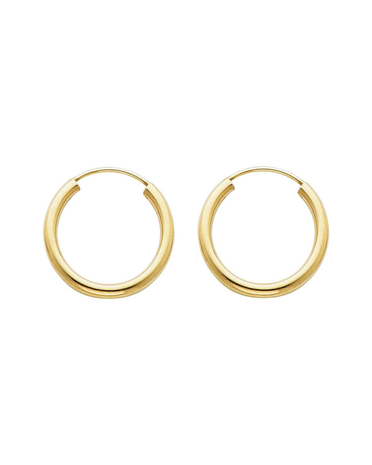 14K Yellow Gold 2mm Round Tube Polished Endless Hoop Earrings (17mm) (ER-0132)