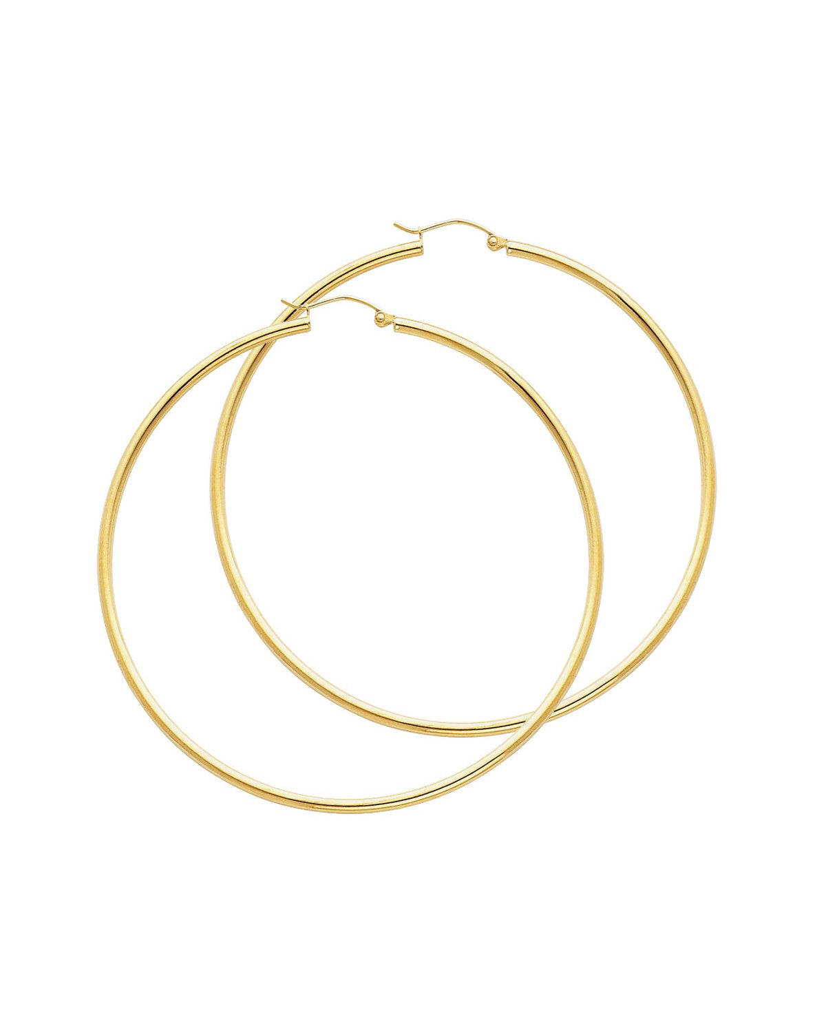14K Yellow Gold 2mm Round Tube Polished Hoop Earrings (65mm) (ER-0134)