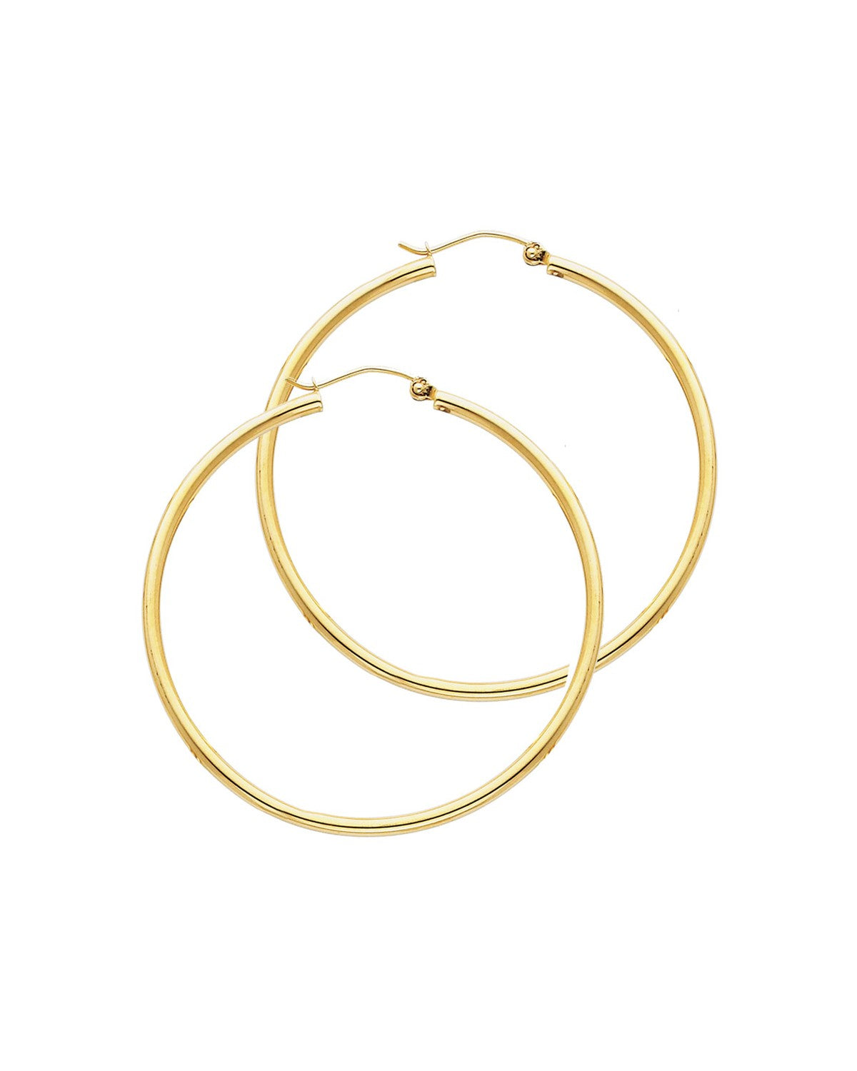 14K Yellow Gold 2mm Round Tube Polished Hoop Earrings (35mm) (ER-0137)