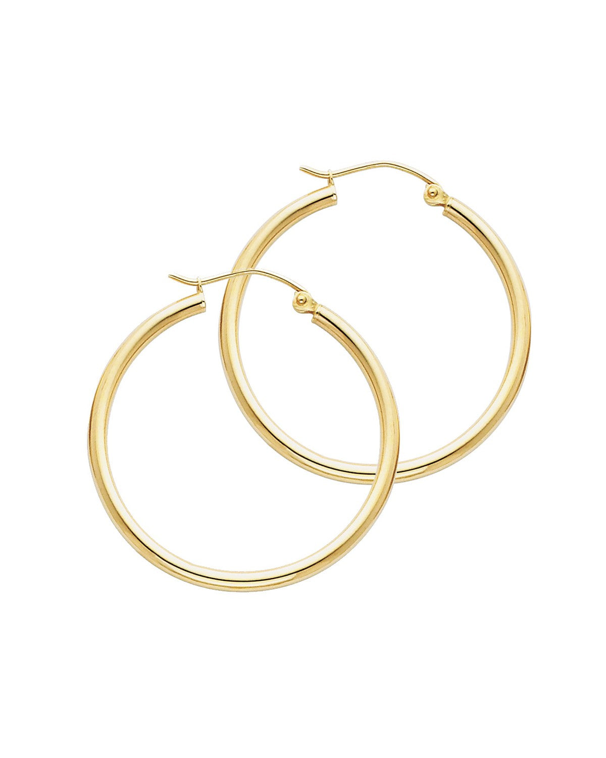 14K Yellow Gold 2mm Round Tube Polished Hoop Earrings (30mm) (ER-0138)