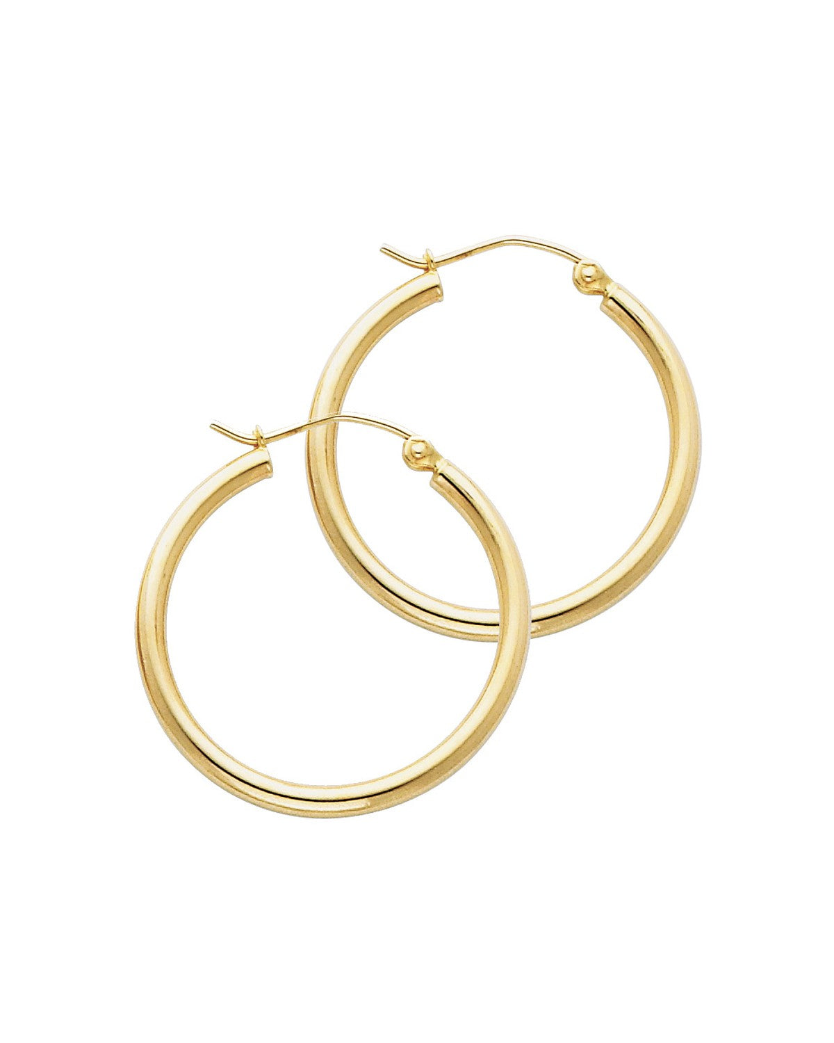 14K Yellow Gold 2mm Round Tube Polished Hoop Earrings (25mm) (ER-0139)