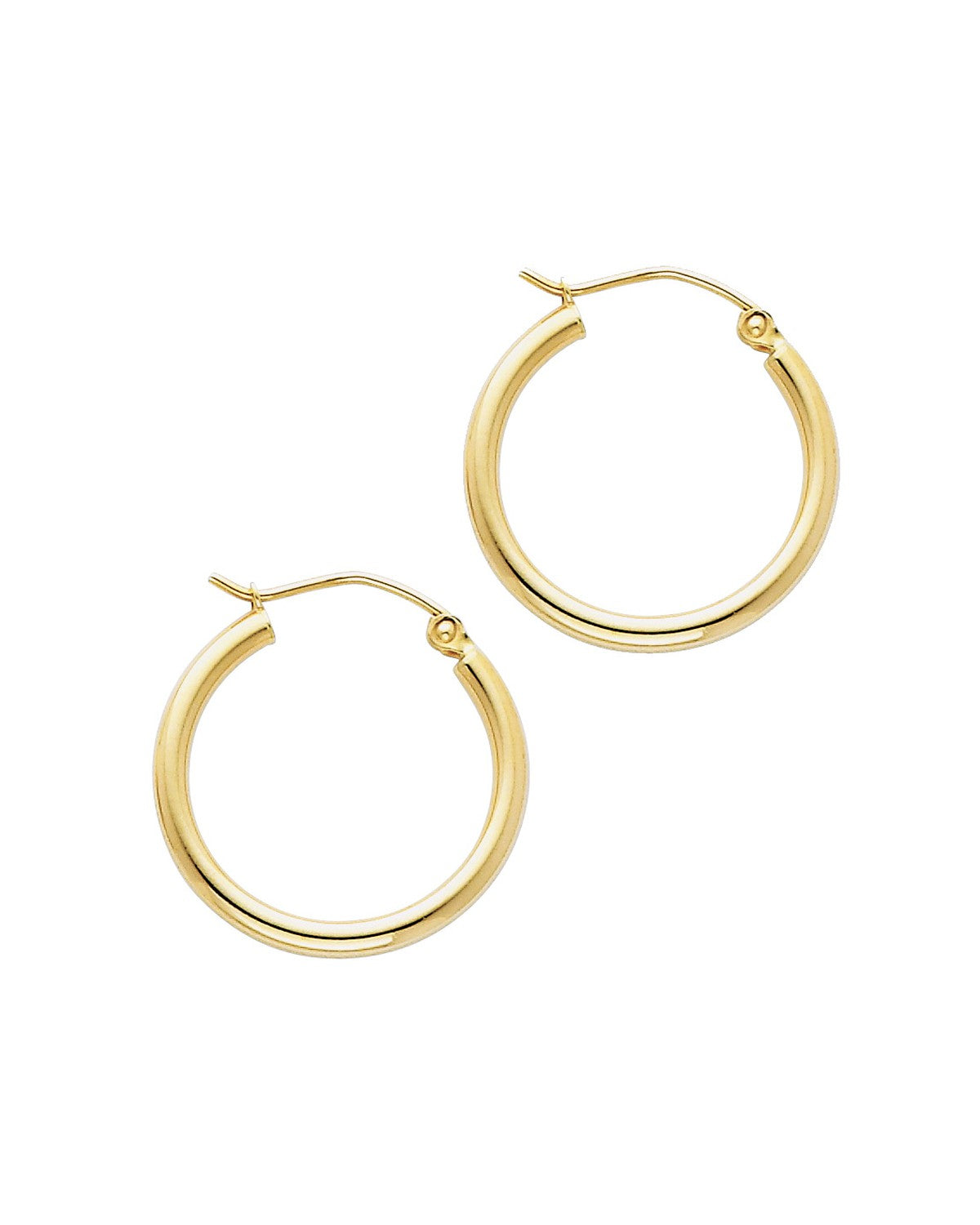 14K Yellow Gold 2mm Round Tube Polished Hoop Earrings (20mm) (ER-0140)