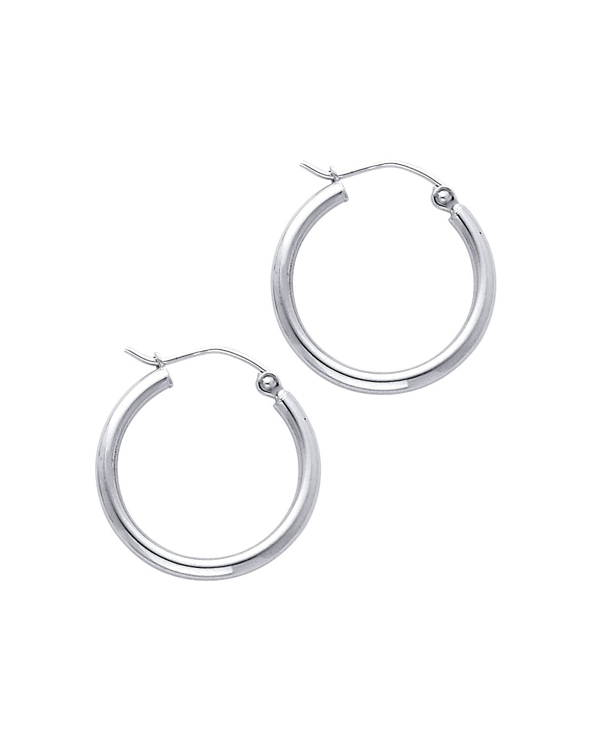14K White Gold 2mm Round Tube Polished Hoop Earrings (20mm) (ER-0140W)