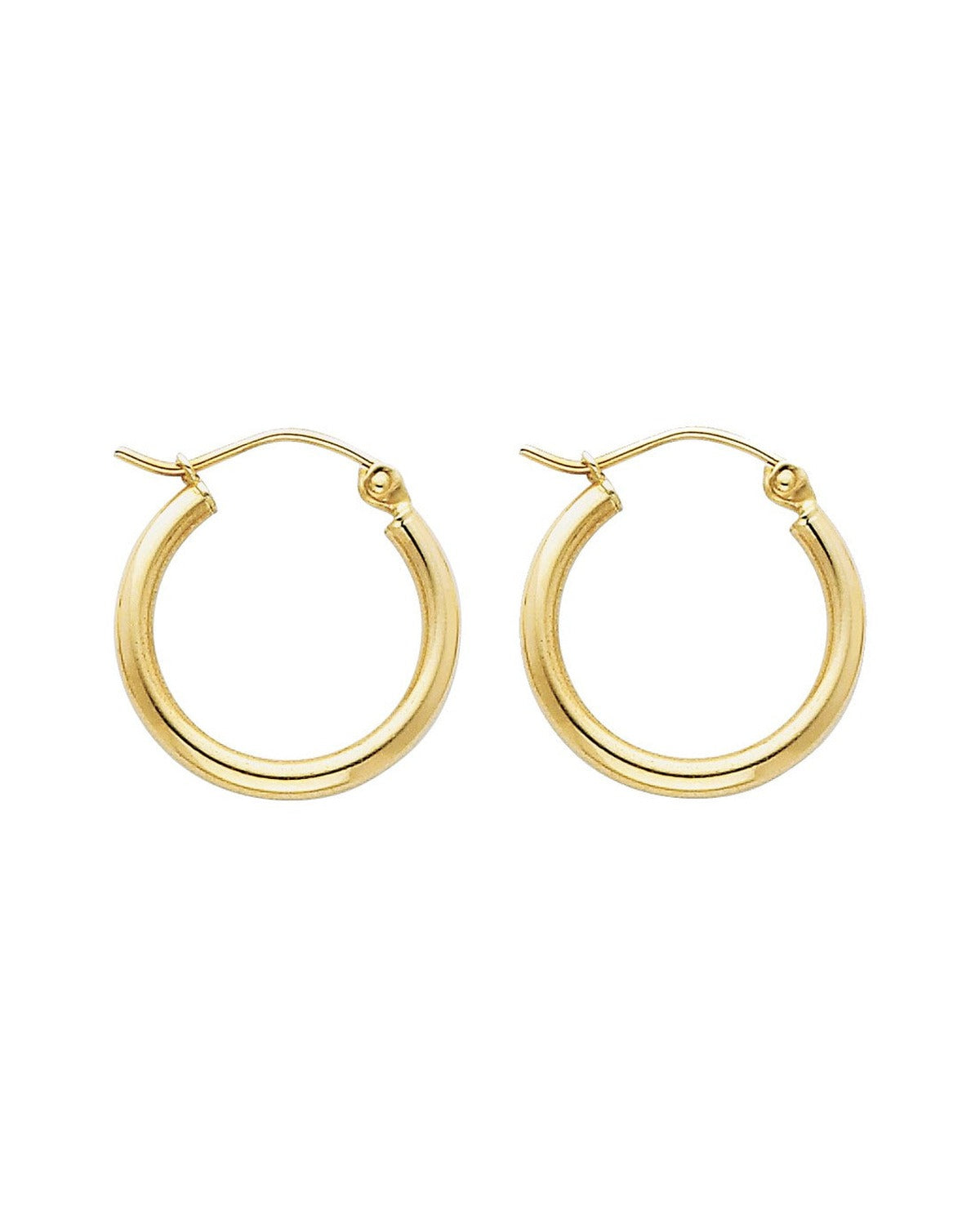 14K Yellow Gold 2mm Round Tube Polished Hoop Earrings (17mm) (ER-0141)