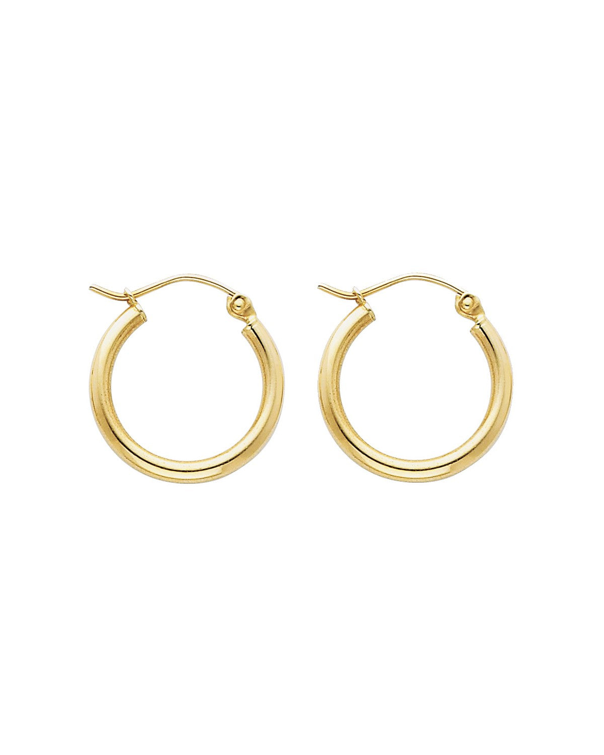14K Yellow Gold 2mm Round Tube Polished Hoop Earrings (17mm) (ER-0141)