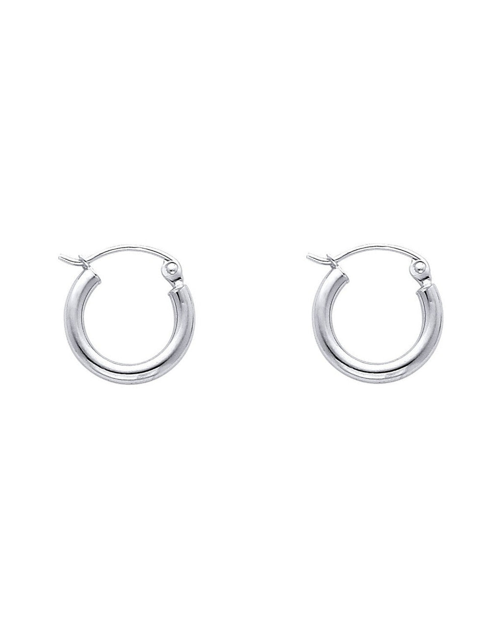 14K White Gold 2mm Round Tube Polished Hoop Earrings (12mm) (ER-0143W)