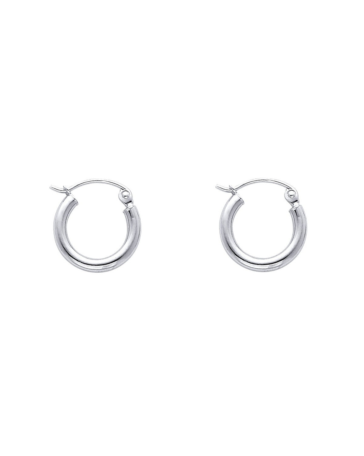 14K White Gold 2mm Round Tube Polished Hoop Earrings (12mm) (ER-0143W)