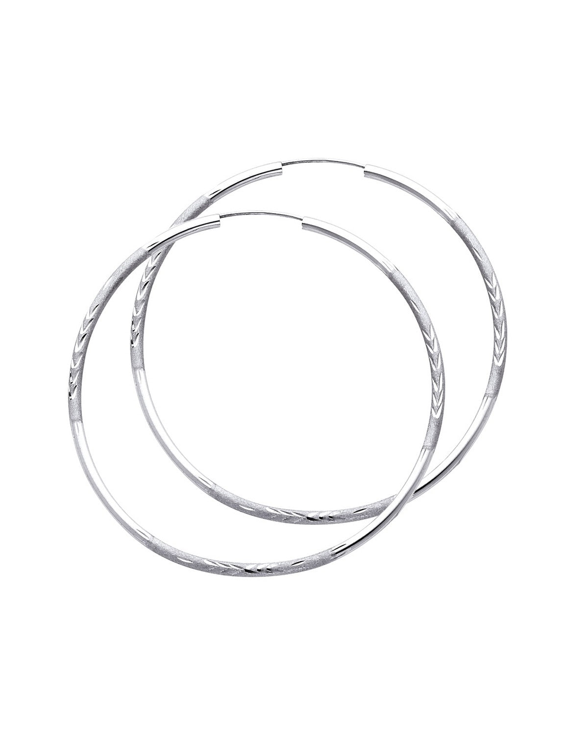 14K White Gold 2mm Budded DC Endless Hoop Earrings (60mm) (ER-0152W)