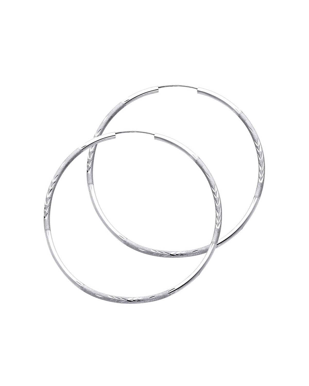14K White Gold 2mm Budded DC Endless Hoop Earrings (50mm) (ER-0153W)