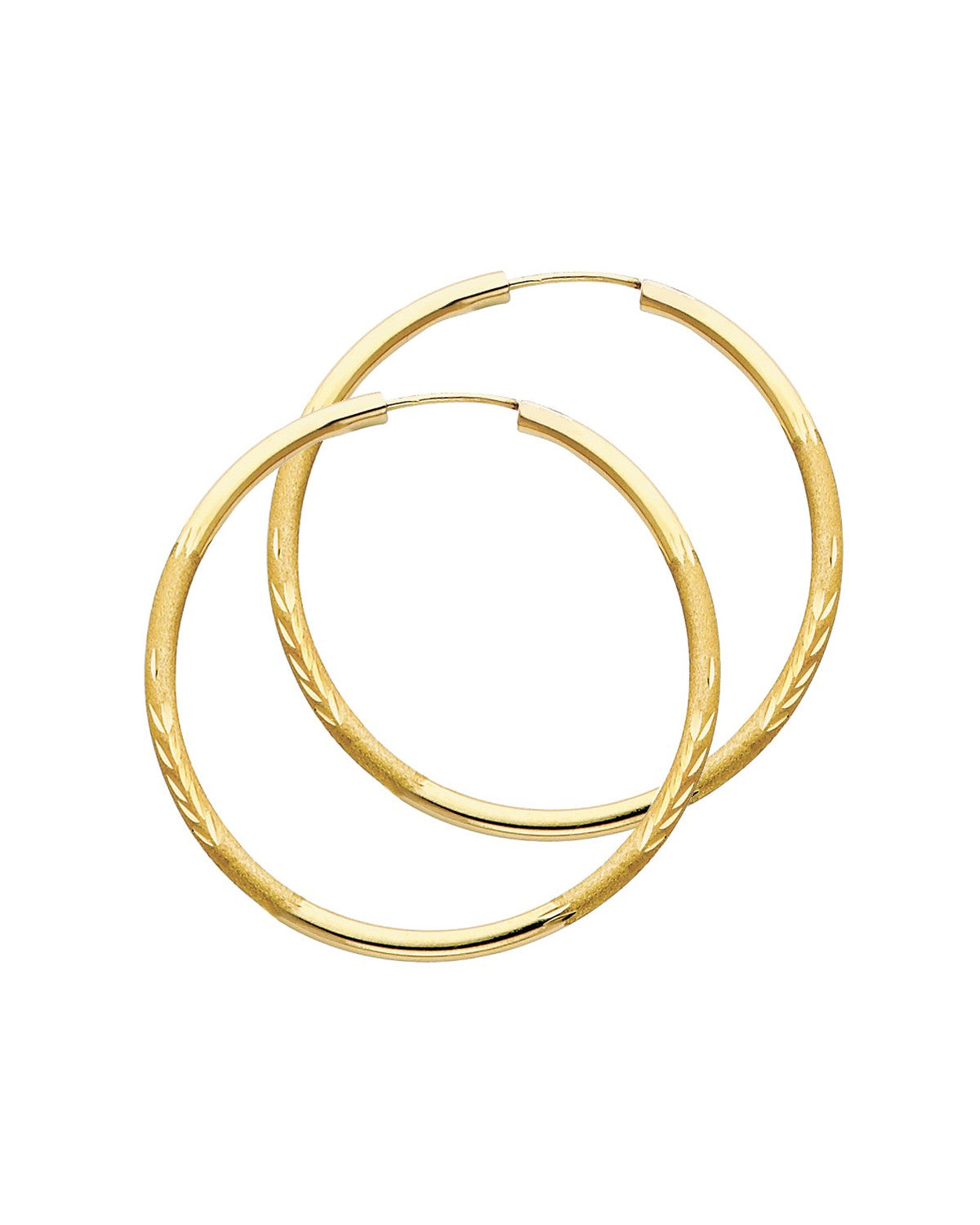 14K Yellow Gold 2mm Budded DC Endless Hoop Earrings (40mm) (ER-0154)