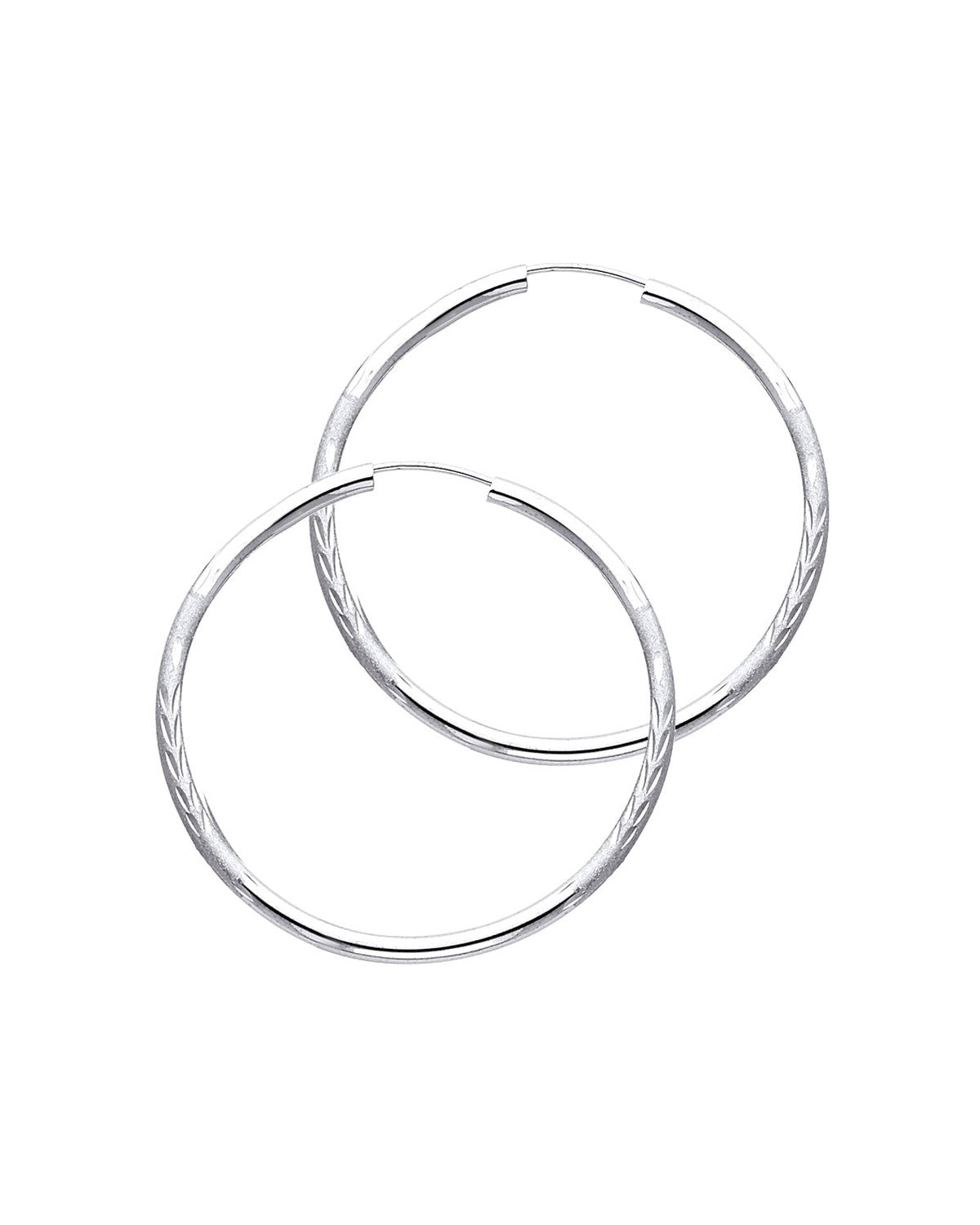 14K White Gold 2mm Budded DC Endless Hoop Earrings (40mm) (ER-0154W)
