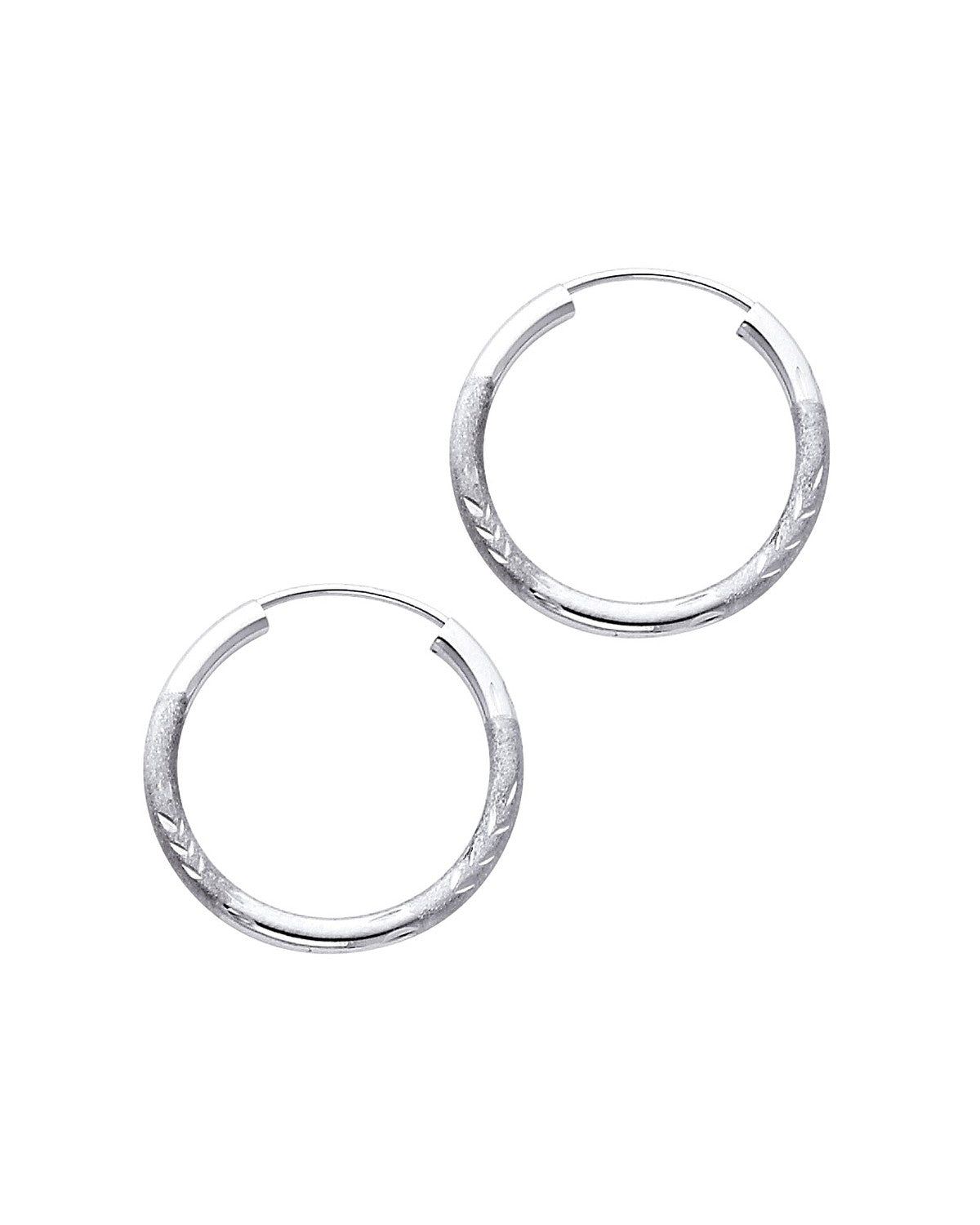 14K White Gold 2mm Budded DC Endless Hoop Earrings (20mm) (ER-0157W)