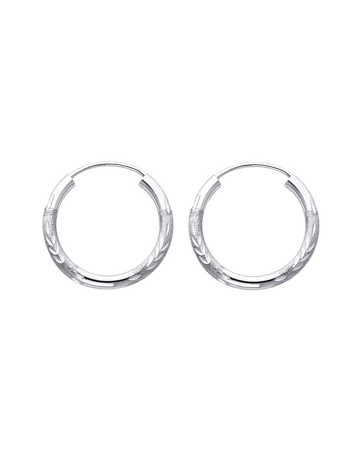 14K White Gold 2mm Budded DC Endless Hoop Earrings (17mm) (ER-0158W)