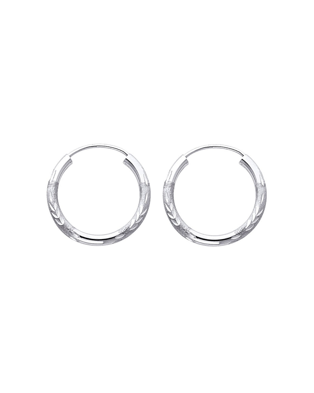 14K White Gold 2mm Budded DC Endless Hoop Earrings (17mm) (ER-0158W)